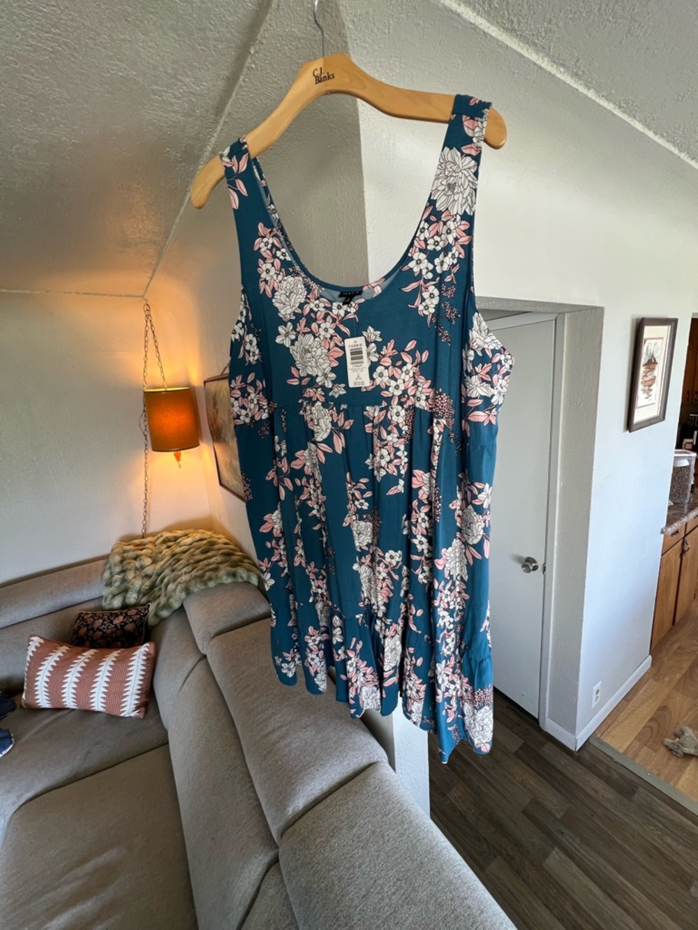 Torrid Floral Scoop neck mini dress in Teal and Pink